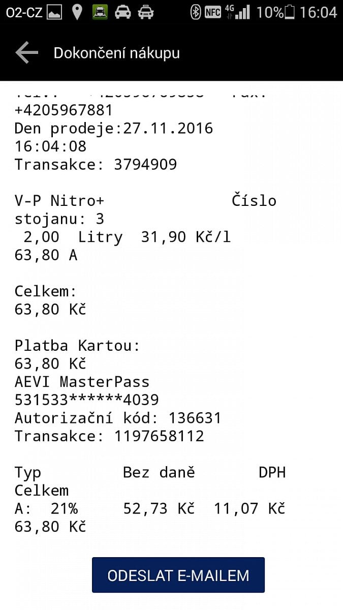 Elektronický daňový doklad vidíte přímo v aplikaci, ale můžete si jej zaslat na e-mail.