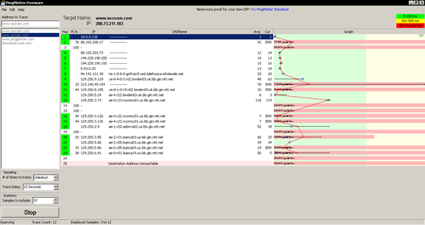 PingPlotter zobrazí trasu k serveru