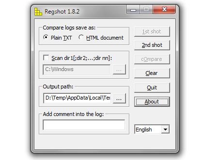 Pomocí Regshot si uložíte obraz registru Windows