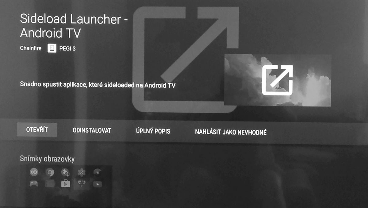 Protože se aplikace Lepší.TV neobjevila na liště na tlačítku Home, zkusili jsme nainstalovat speciální program, který v televizoru najde všechny spustitelné programy...