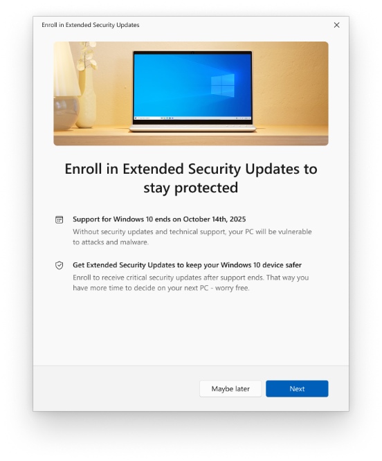 Prodloužená podpora Windows 10