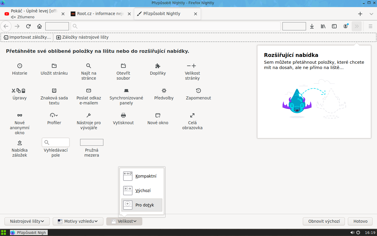 Je možné změnit velikosti panelů od nejmenších…
