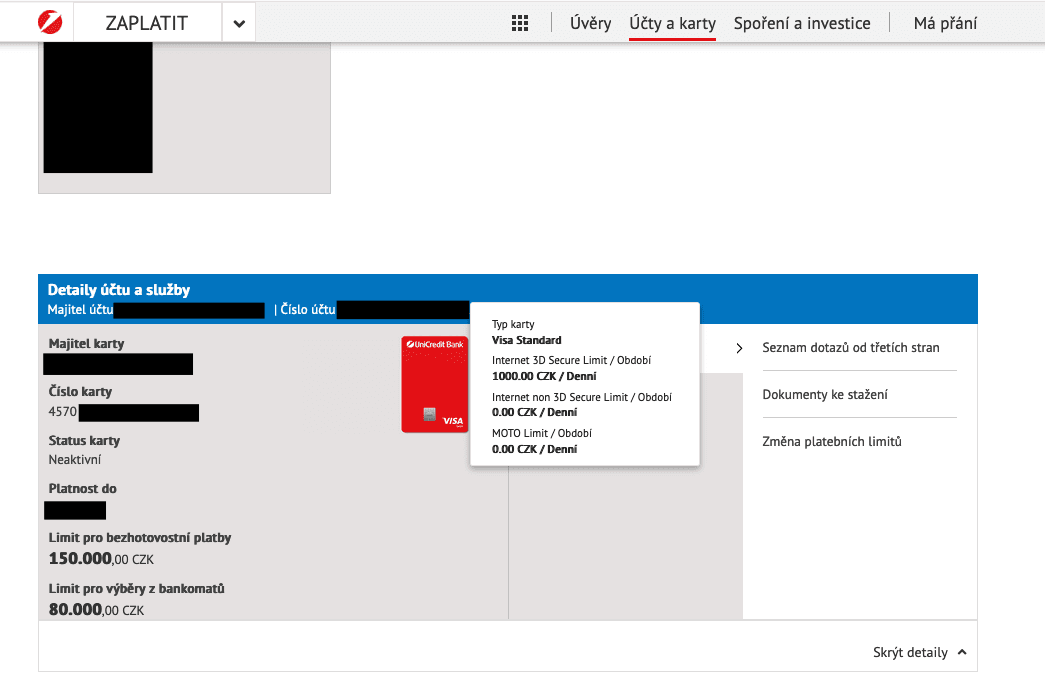 UniCredit Bank. Nastavení debetní karty. (4. 5. 2021)(4. 5. 2021)