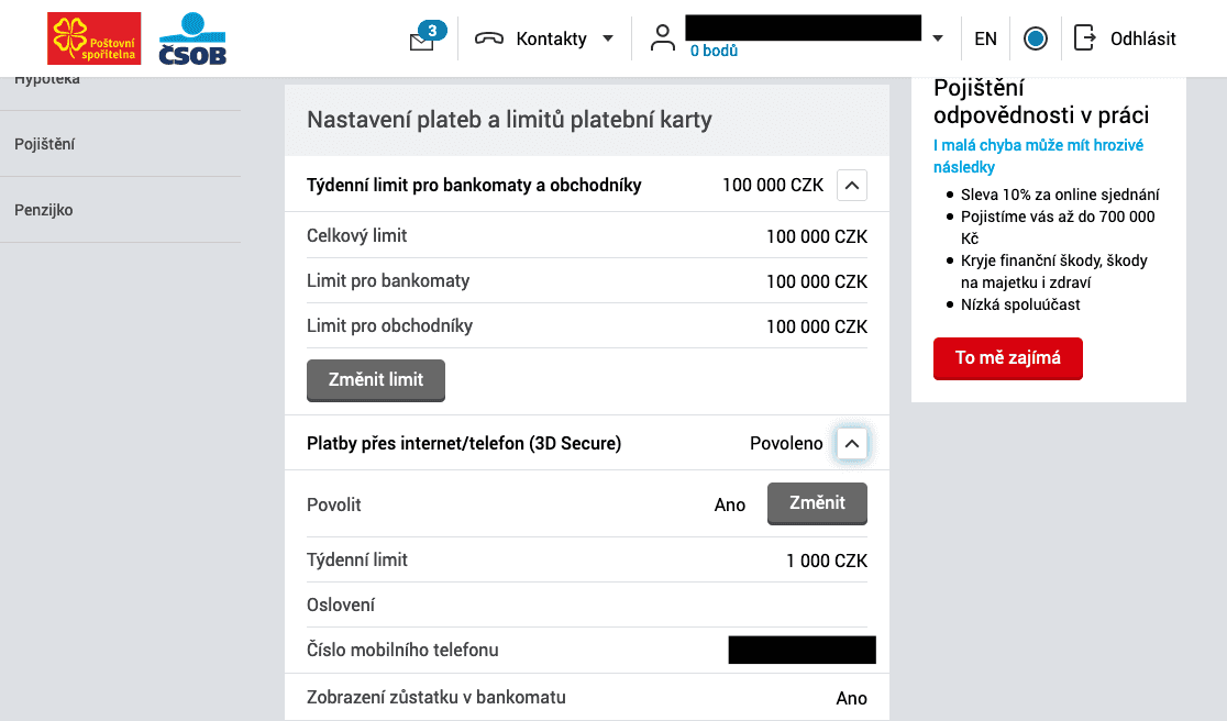 ČSOB. Nastavení debetní karty. (4. 5. 2021)(4. 5. 2021)