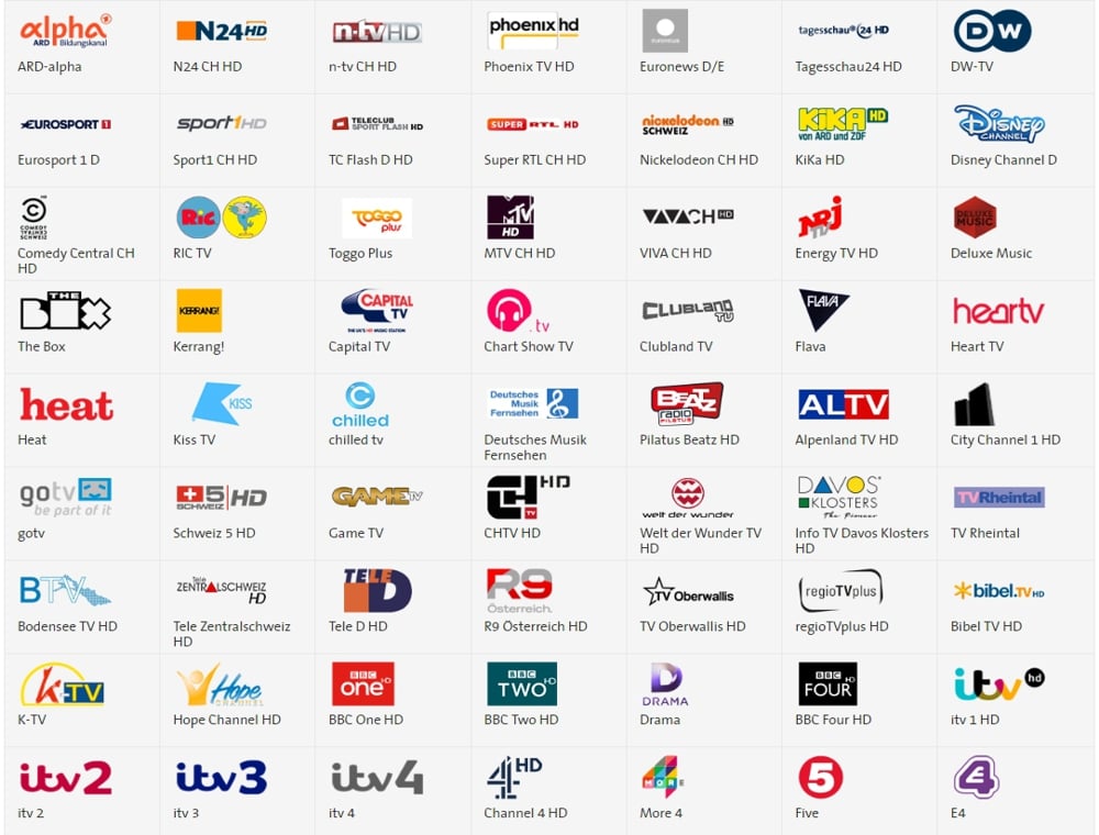 Swisscom TV Air - přehled programů Deutsch+