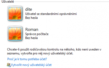 <p>Výpis uživatelů - nyní existuje účet, pro který je možné nastavit rodičovskou kontrolu</p>