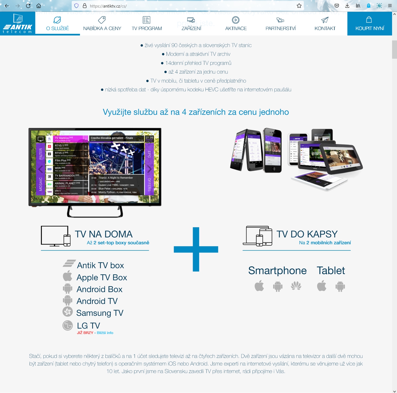 Česká nabídka služby Antik TV