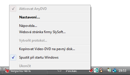 Ikona nabízí přístup k nastavení i kopírování