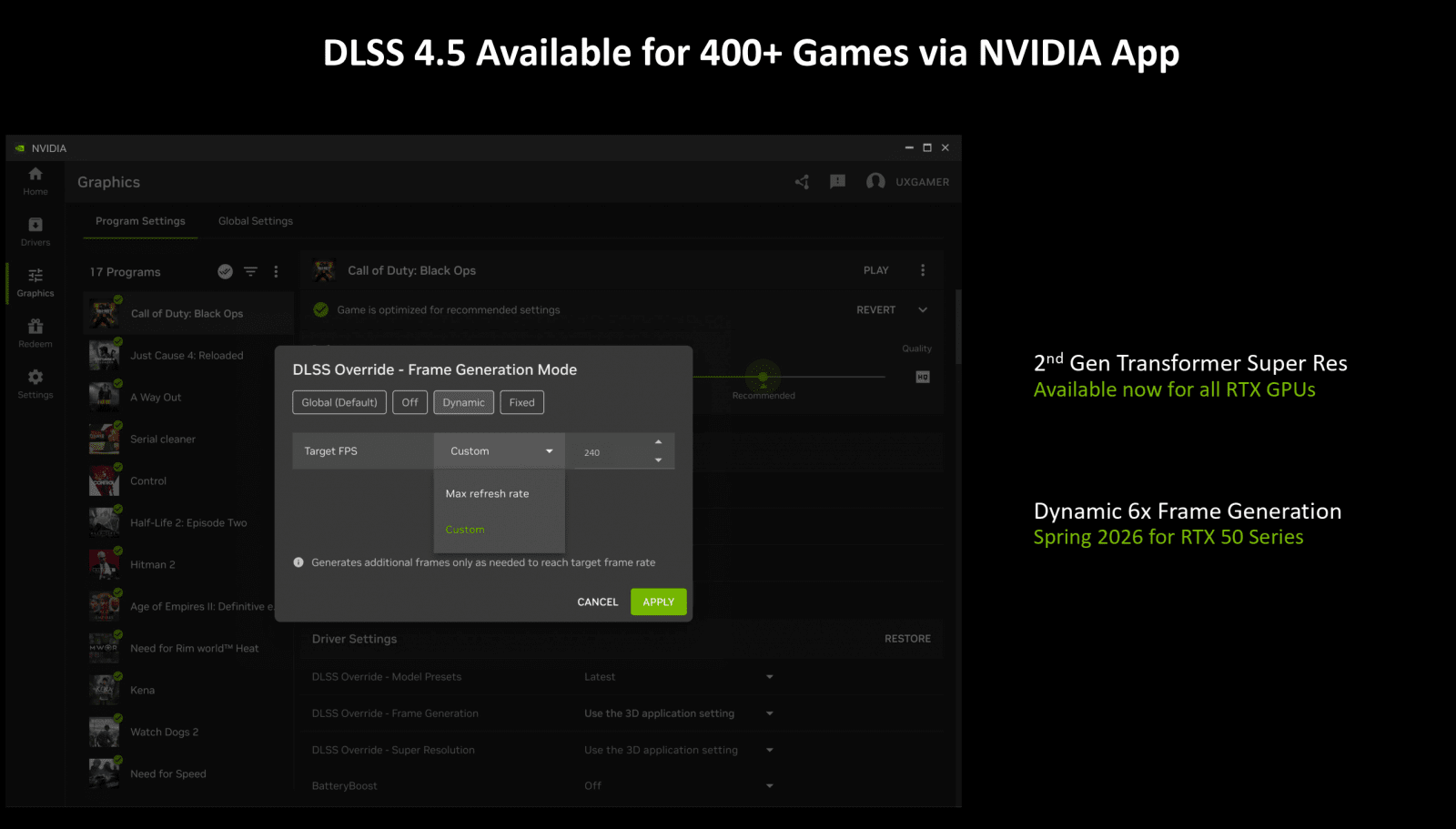 Nvidia uvádí DLSS 4.5: Prezentace