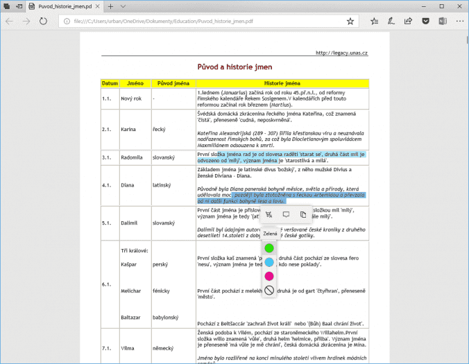 Edge podporuje práci s textem v dokumentech PDF a EPUB