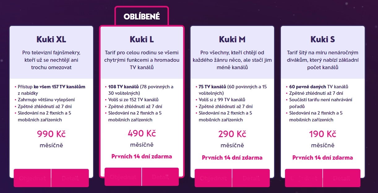 Základní tarify Kuki TV