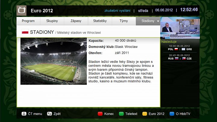 HbbTV aplikace ČT - Euro 2012