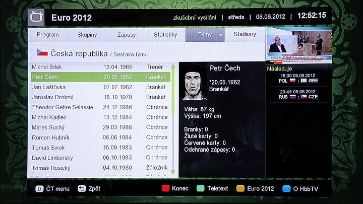 HbbTV aplikace ČT - Euro 2012