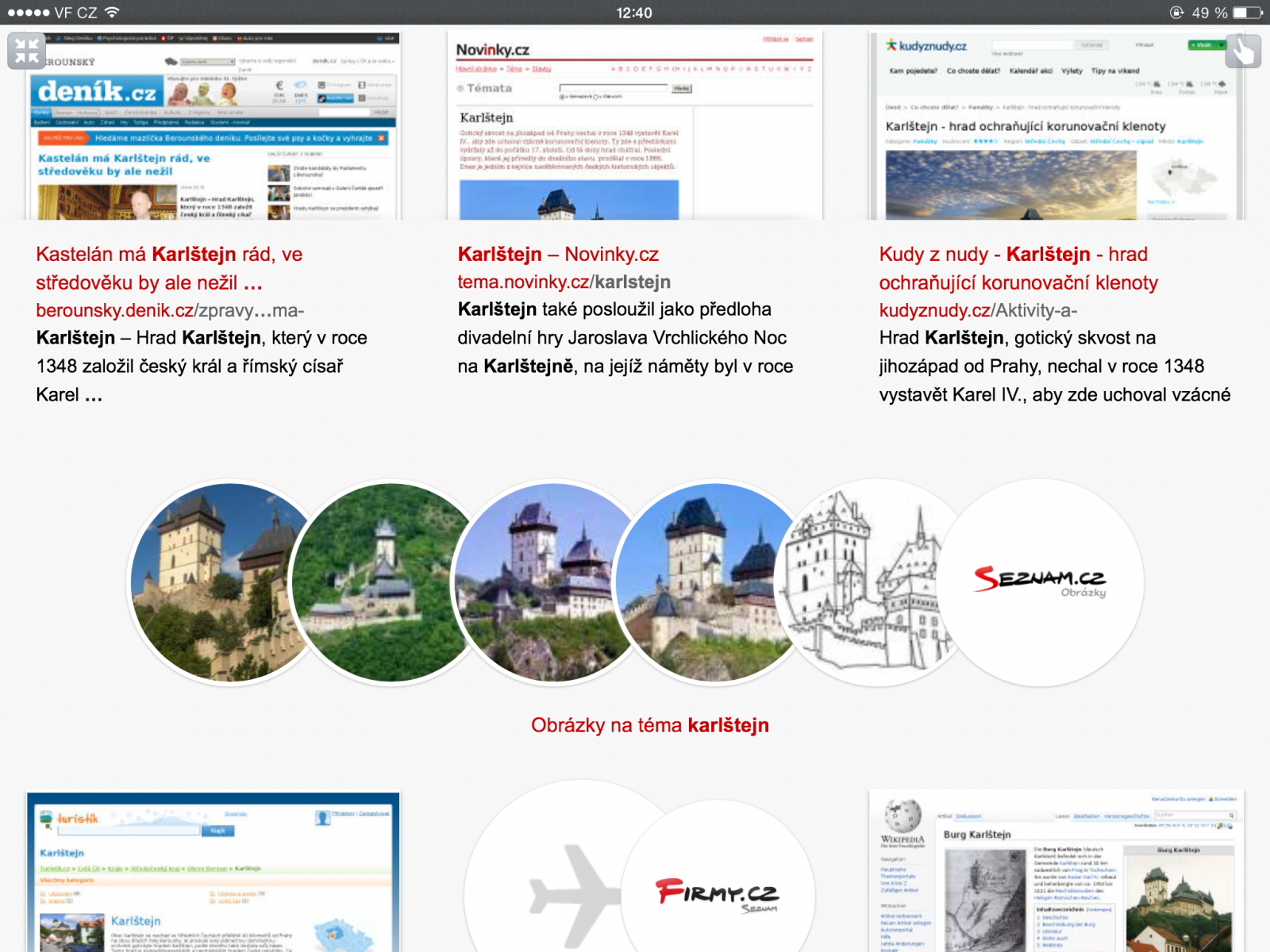 Kulaté jsou i screenshoty odkazující na výsledky hledání v obrázcích (screenshot z tabletu iPAD 4 Retina).