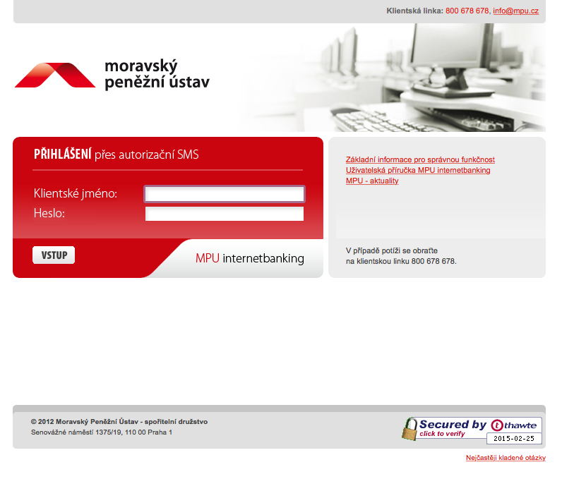 Moravský Peněžní ústav, spořitelní družstvo. Internetové bankovnictví. 25.02.2015