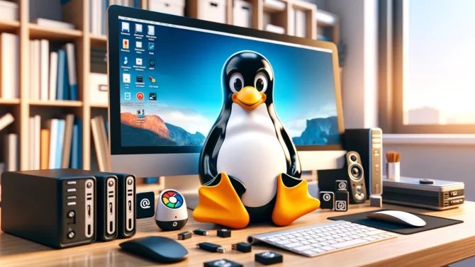 Tux desktop pracovna periferie