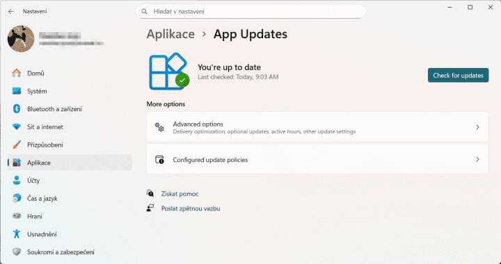 Autor: Matěj Vlk Screenshot Windows Apps Update