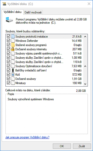 Vyčištění disku ve Windows 10