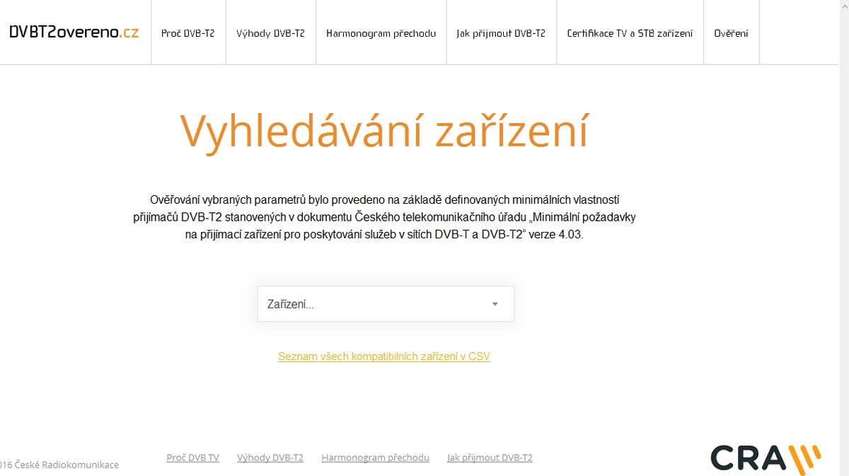 ČRa DVB-T2 ověřeno k 22. 11. 2016 plus vyhledávání