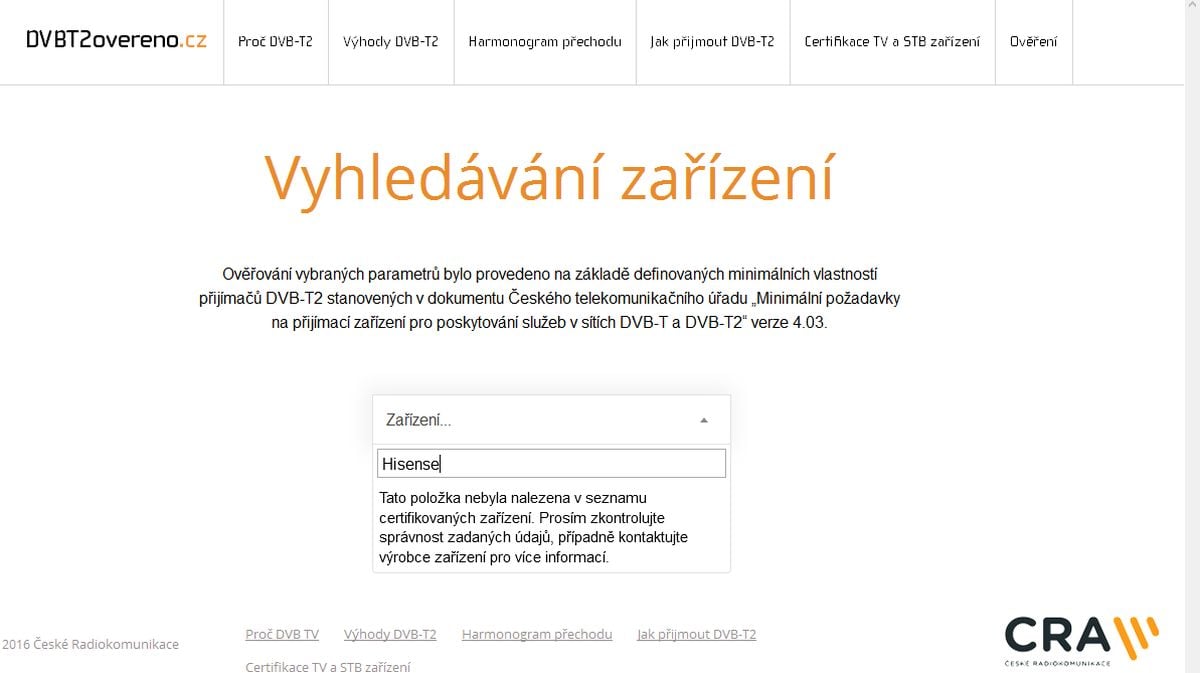 Oznámený Hisense chybí...