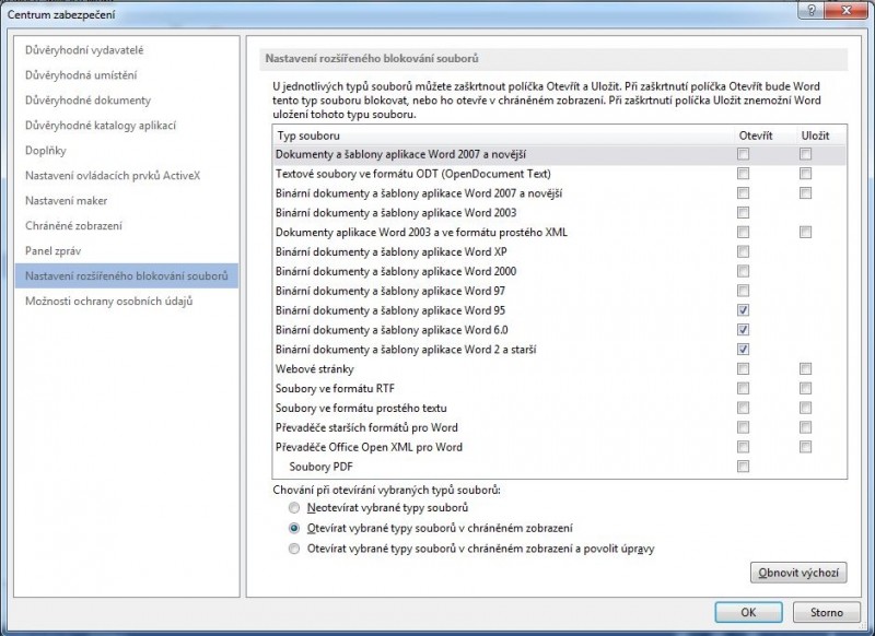 Centrum zabezpečení v MS Office