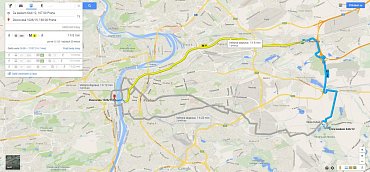 Vyhledání spojení prostřednictvím MHD včetně jízdních řádů na mapách Googlu.