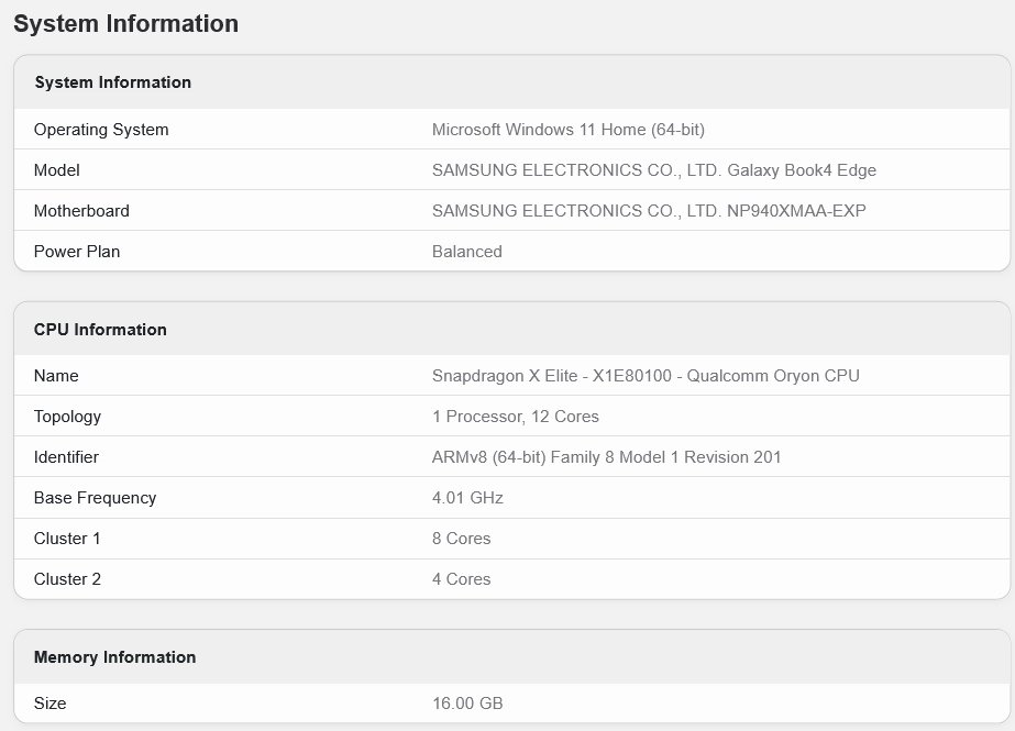 Test notebooku Samsung Galaxy Book4 Edge s procesorem Qualcomm Snapdragon X Elite