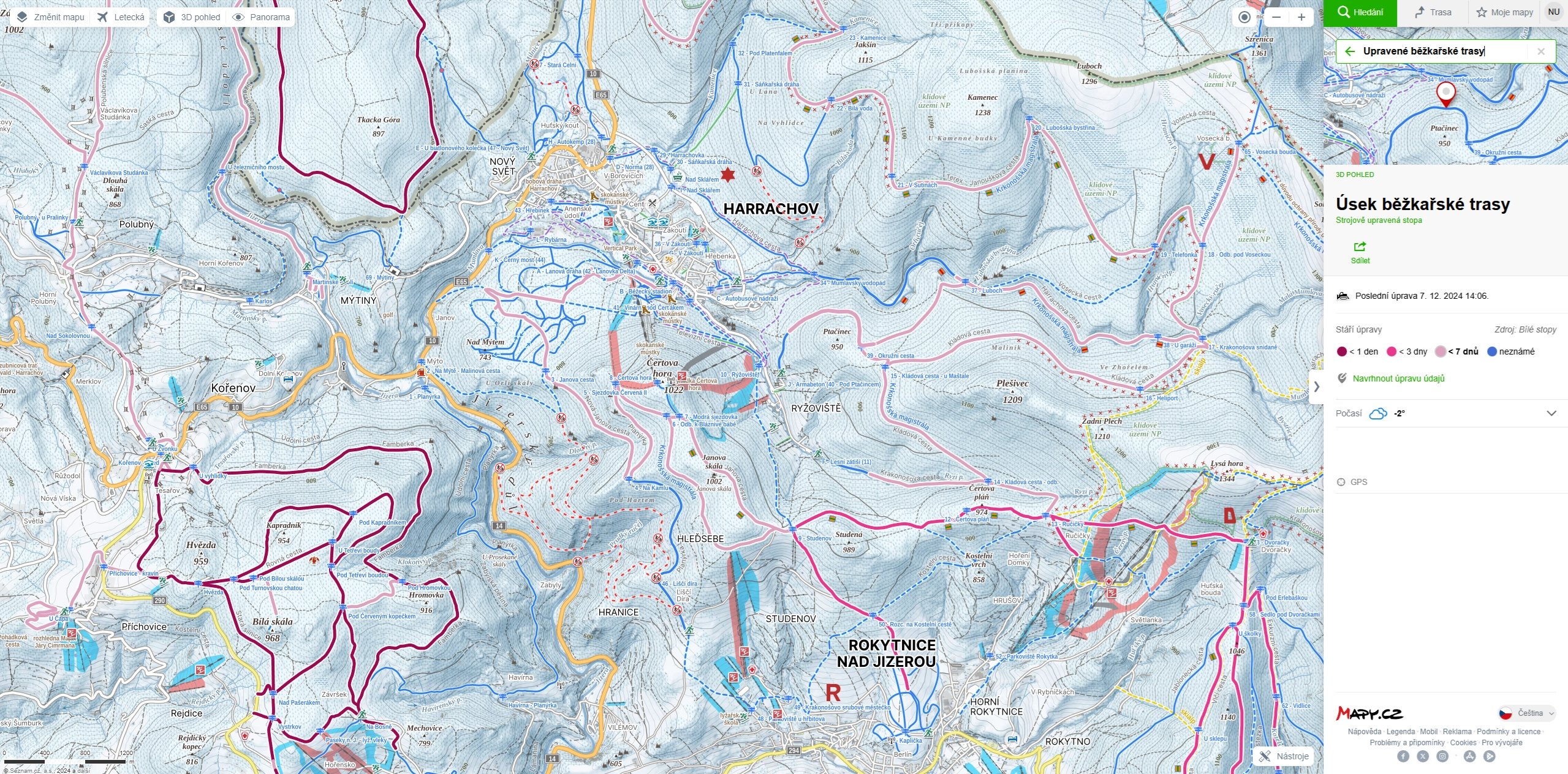 Aktuální stav tras berou mapy přímo od provozovatelů