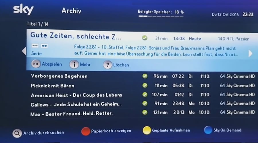 Sky Deutschland - GUI