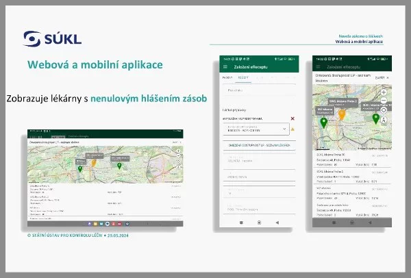Od 1. června začne aplikace eRecept zobrazovat mapu s lékárnami, které mají skladem lék s omezenou dostupností. Takto bude nová funkce vypadat ve vašem mobilu.