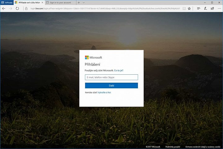 Verze přihlašovací obrazovky pro účty Microsoft