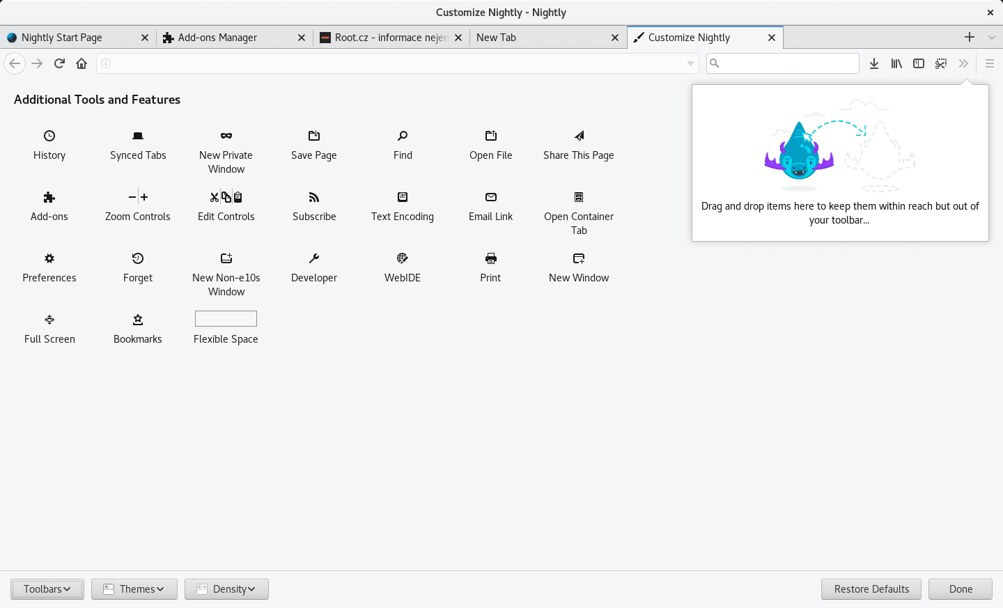 I když Firefox takříkajíc "chromovatí", zachovává řadu možností přizpůsobení rozhraní.
