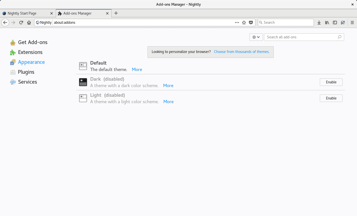 Základní nabídka pro změnu vzhledu.