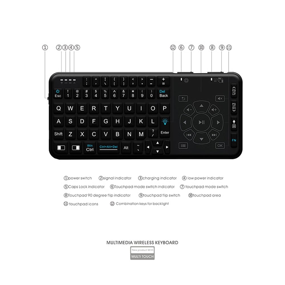 Multimediální podsvícená klávesnice Rii i15 Combo