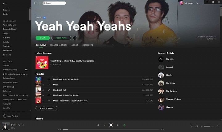 Spotify je po úpravě vzhledu vhodnější na doteková zařízení. Takhle navíc dává více prostoru obsahu