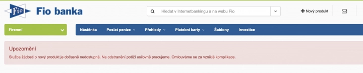 Výpadek transakčních systémů Fio banky. (8. 12. 2023)