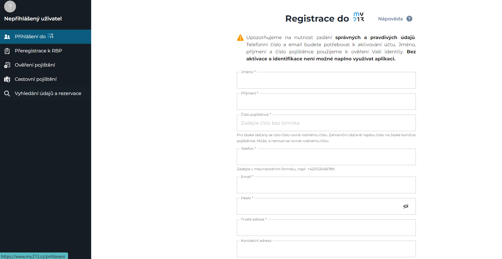 Registrace do my213