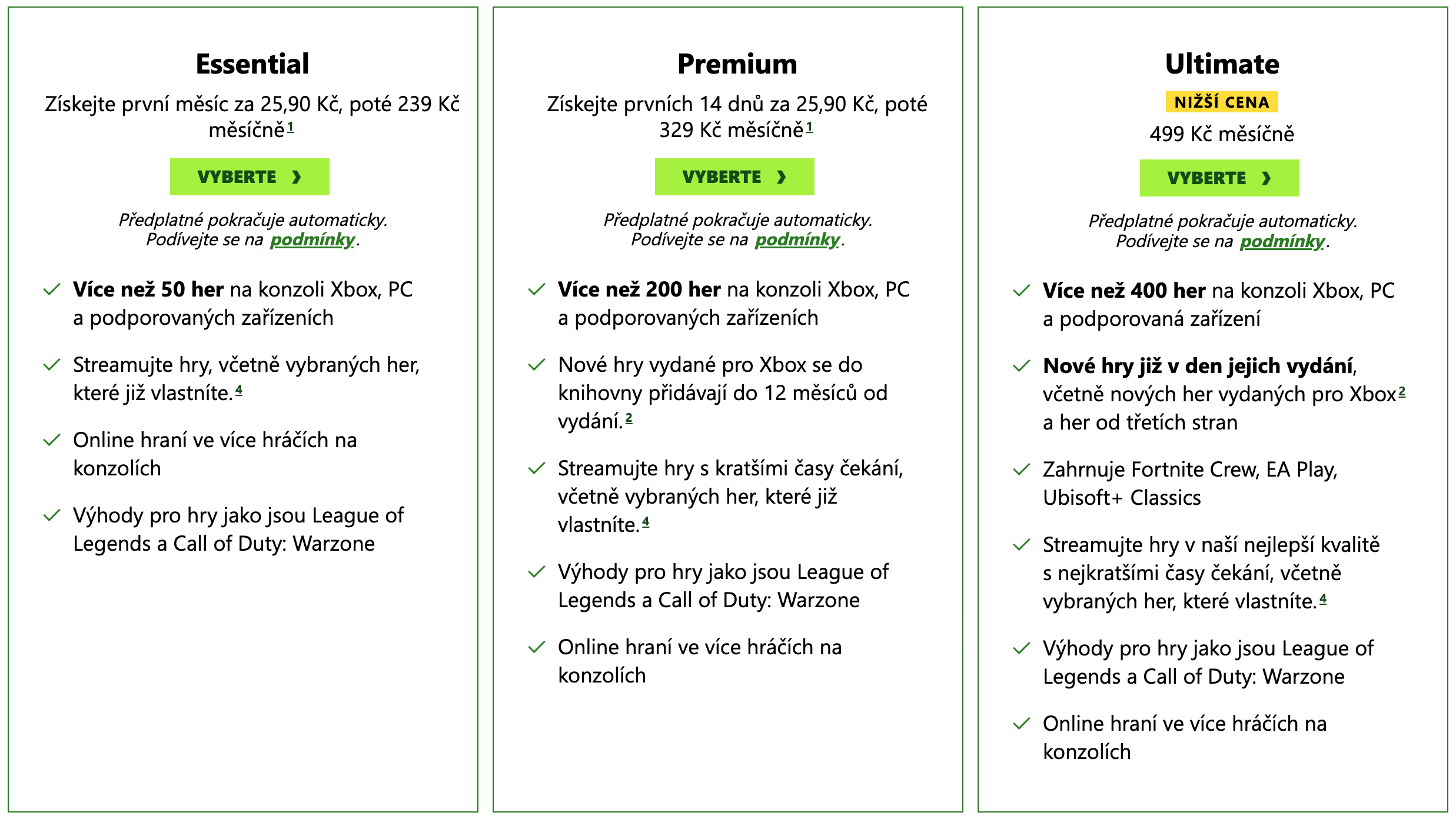 Tarify Xbox Game Pass