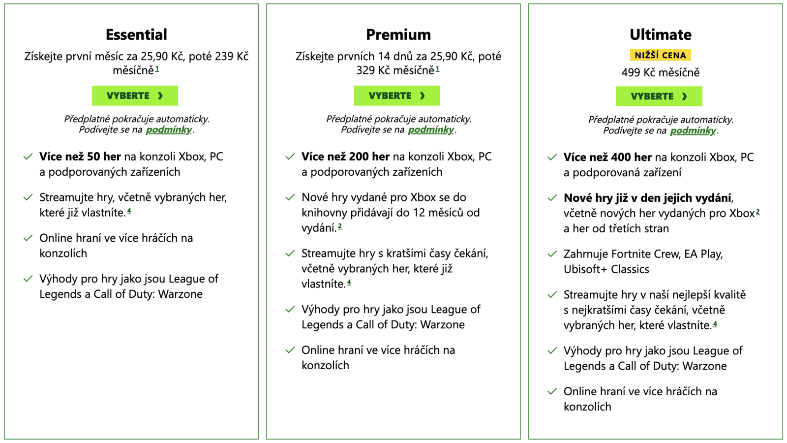 Tarify Xbox Game Pass