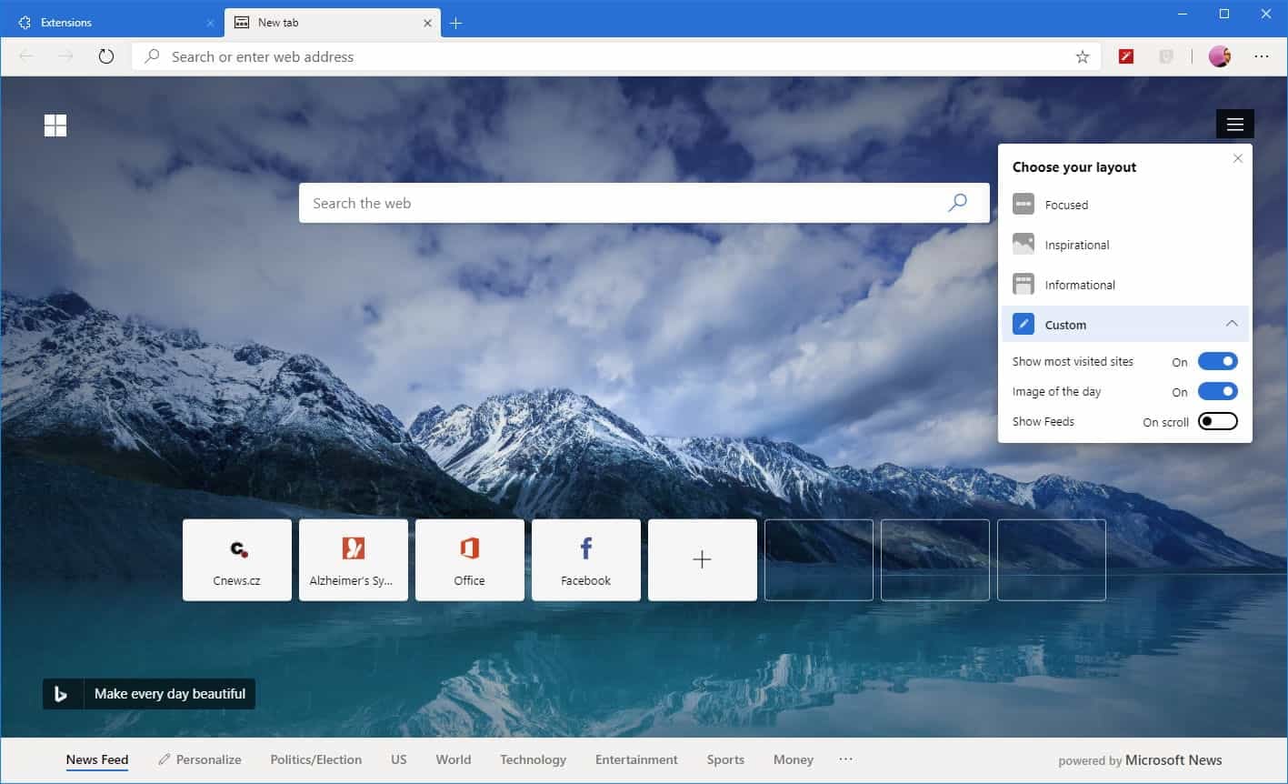 Prostředí nového panelu asi můžete přizpůsobit