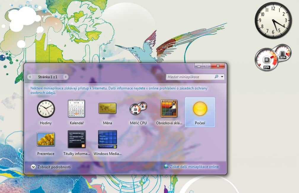 Miniaplikace už nemusely být umístěné v postranním panelu