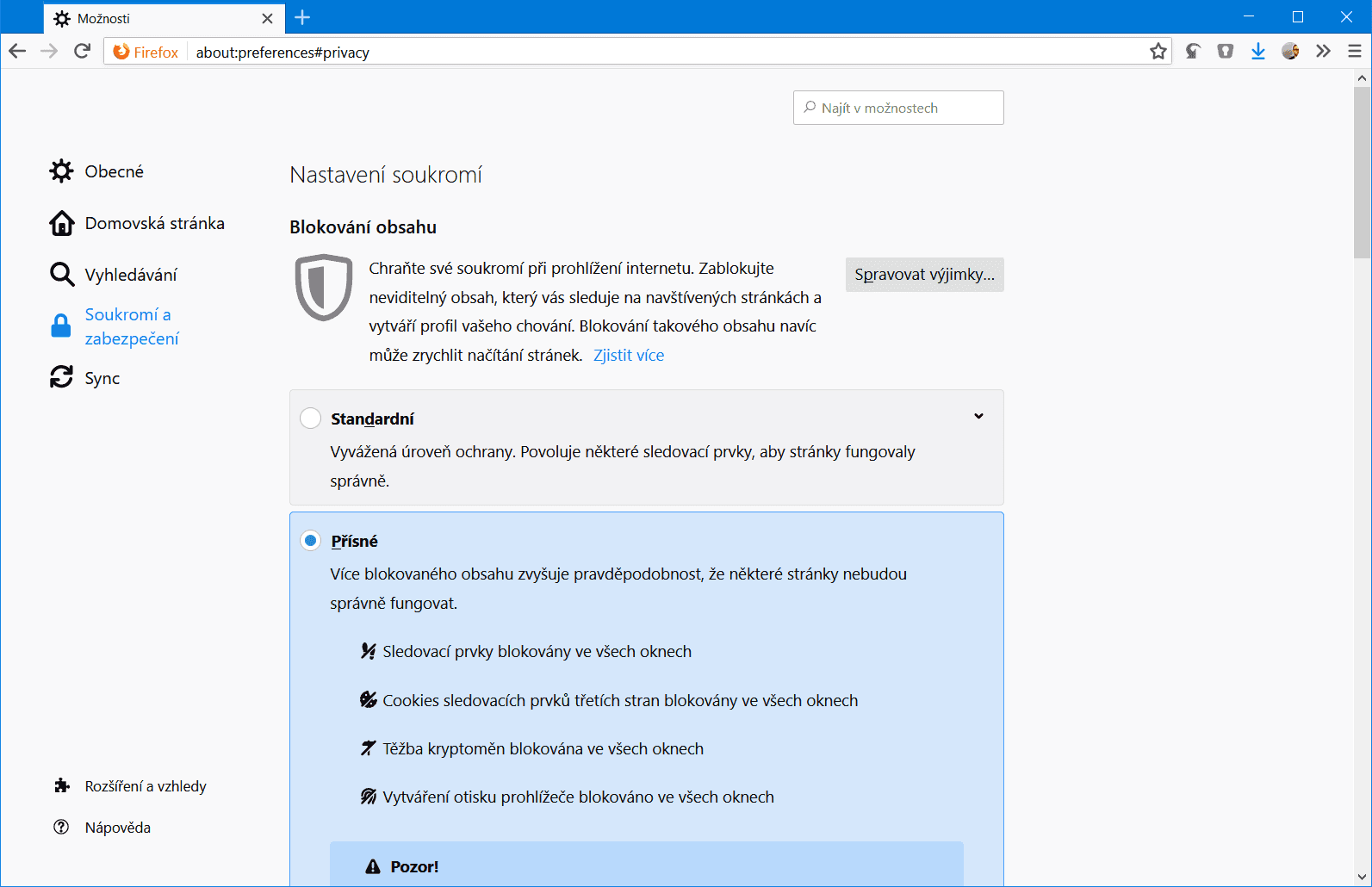 Firefox je vybavený nástroji proti sledování, které efektivně blokují většinu reklam