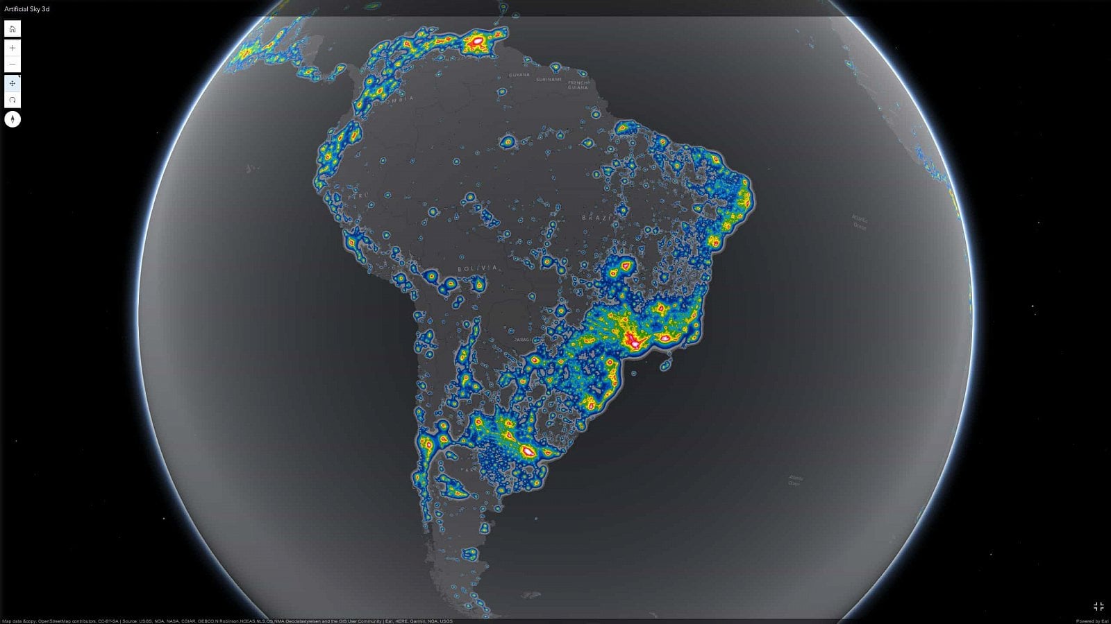 Světová mapa světelného znečištění