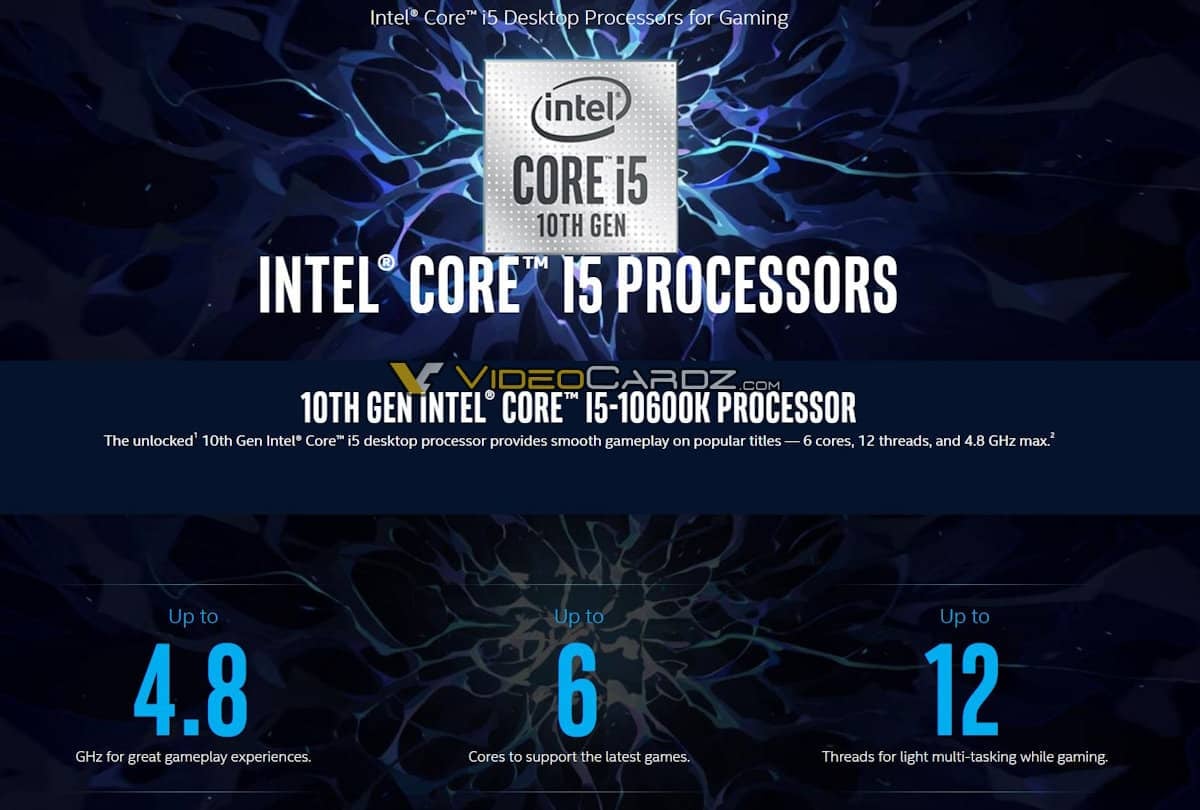 Uniklý promo materiál pro Intel Core i5-10600K (Zdroj: VideoCardz)