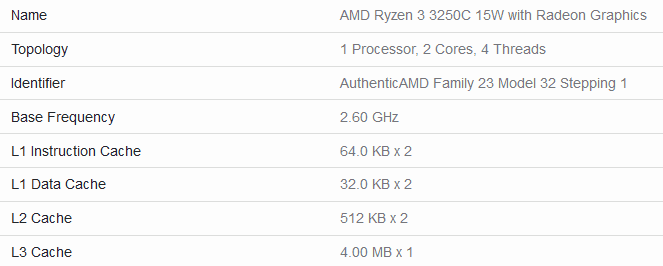 Parametry pro AMD Ryzen 3 3250C v Geekbench