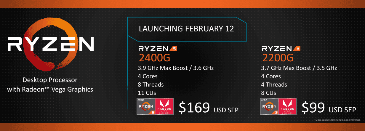 V únoru 2018 vyšly i modely Ryzen 3 2200G a Ryzen 5 2200G pro socket AM4