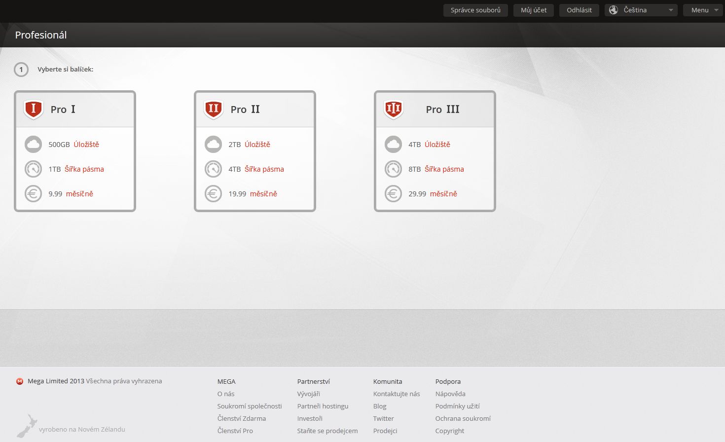 Mega nabízí tři placené programy.