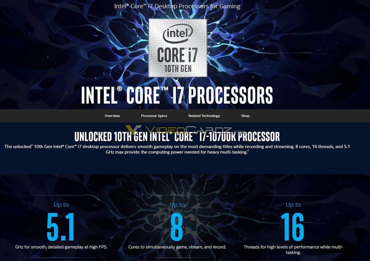 Uniklý promo materiál pro Intel Core i7-10700K(Zdroj: VideoCardz)