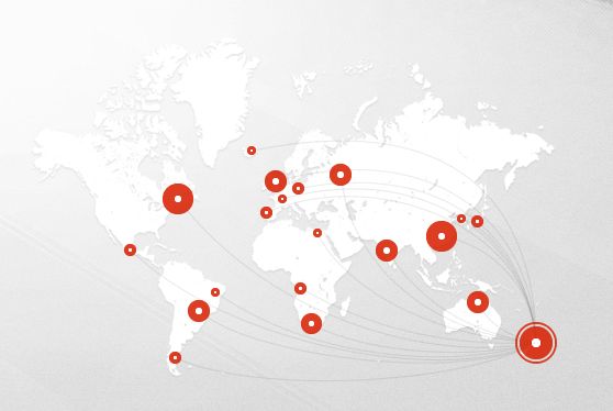 Na mapě jsou zřejmě zobrazeny lokality, kde Mega Limited využívá datacentra.