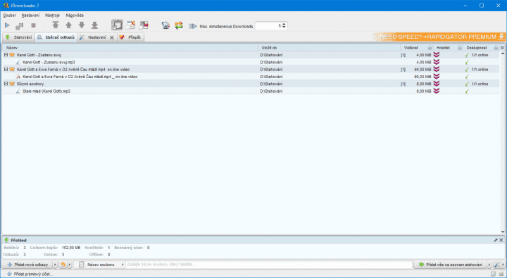 Sběrač odkazů hromadí odkazy, které budou staženy